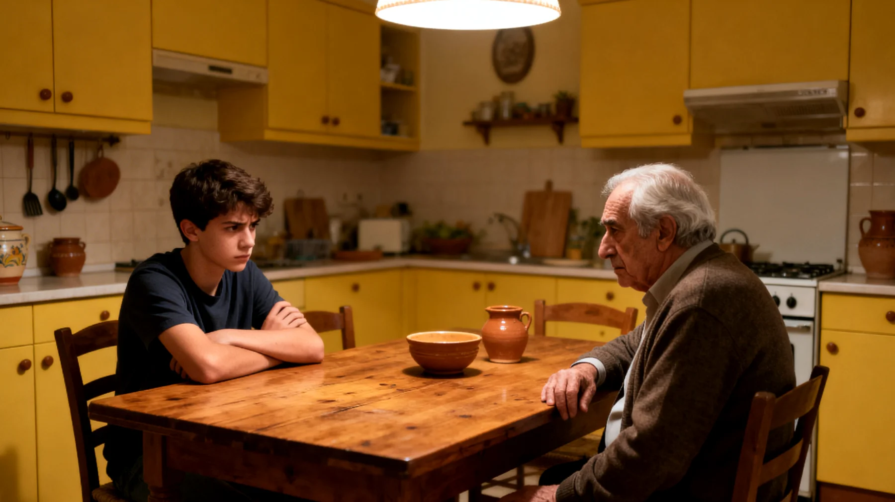 Il nonno fatica a gestire gli scatti d'ira, le risposte aggressive e i comportamenti di sfida del nipote adolescente, che mette costantemente alla prova i limiti imposti, reagendo con rabbia o rifiuto ogni volta che viene corretto o contrariato."