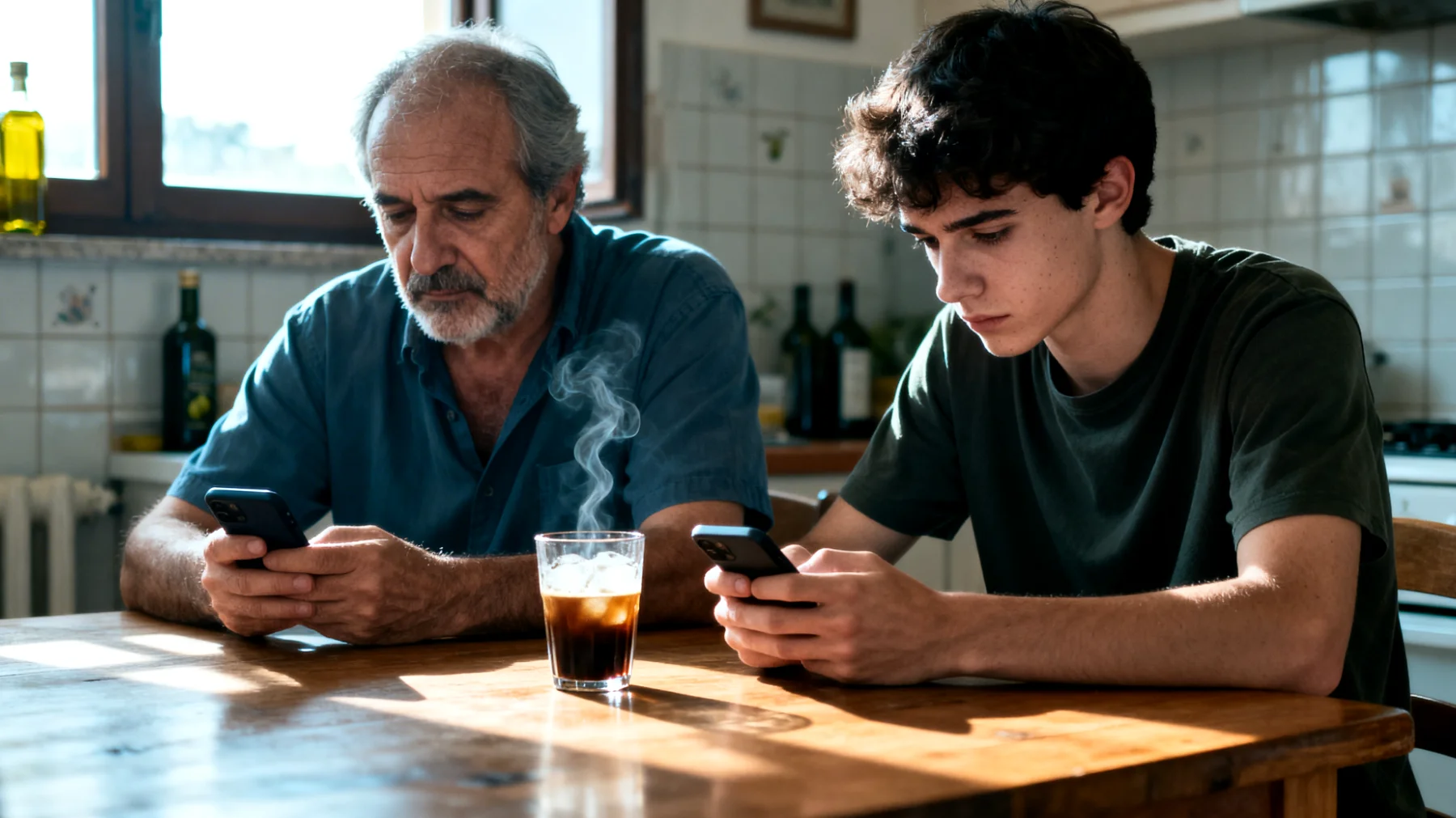 Un papà che lavora molte ore al giorno fatica a ritagliarsi momenti significativi con il figlio giovane adulto, che nel frattempo ha costruito la propria vita autonoma. I rari momenti insieme risultano superficiali o forzati, generando in entrambi un senso di distanza emotiva e di occasioni perdute."