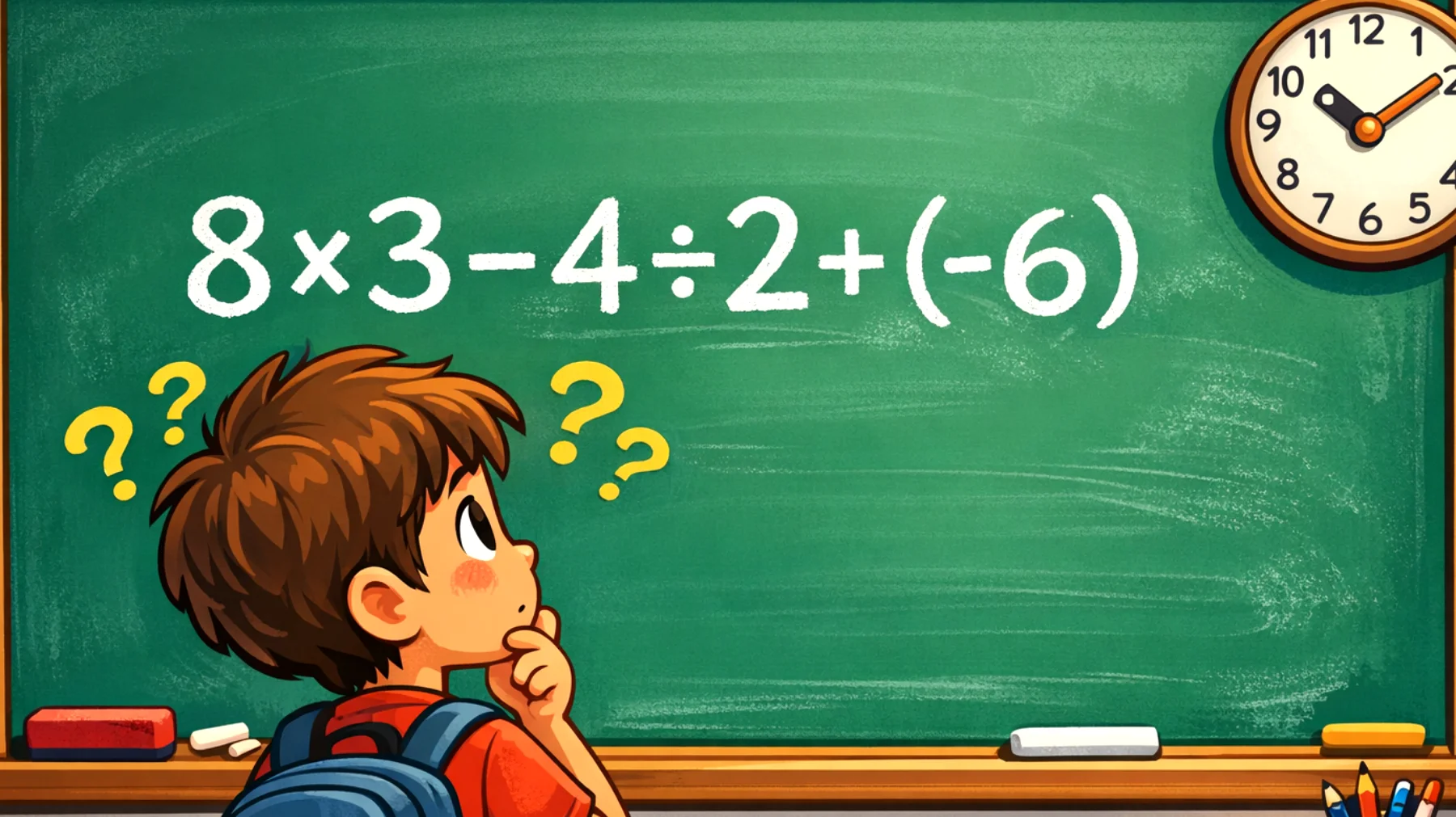 Quanto fa davvero 8×3 - 4÷2 + (-6)? Il 90% sbaglia, solo i veri geni rispondono subito"