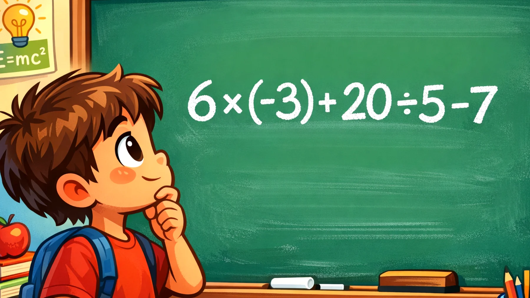 Solo i veri geni risolvono al primo colpo: quanto fa 6×(-3)+20÷5−7? Il 90% sbaglia 😱"
