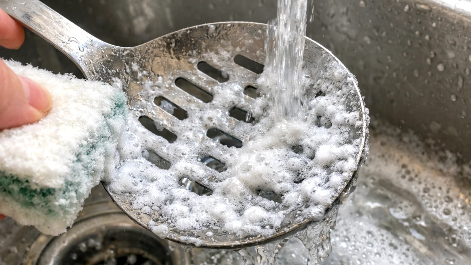 Come igienizzare il mestolo forato senza prodotti chimici, eliminando residui di cibo e batteri dai fori in modo naturale ed efficace"