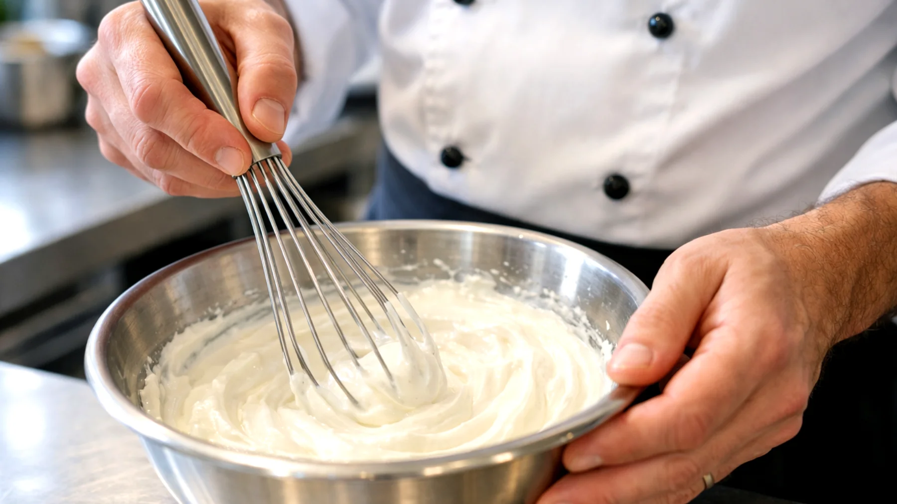 Come usare correttamente la frusta a mano per montare ingredienti senza affaticare il braccio e ottenendo la consistenza perfetta che ottengono gli chef professionisti"